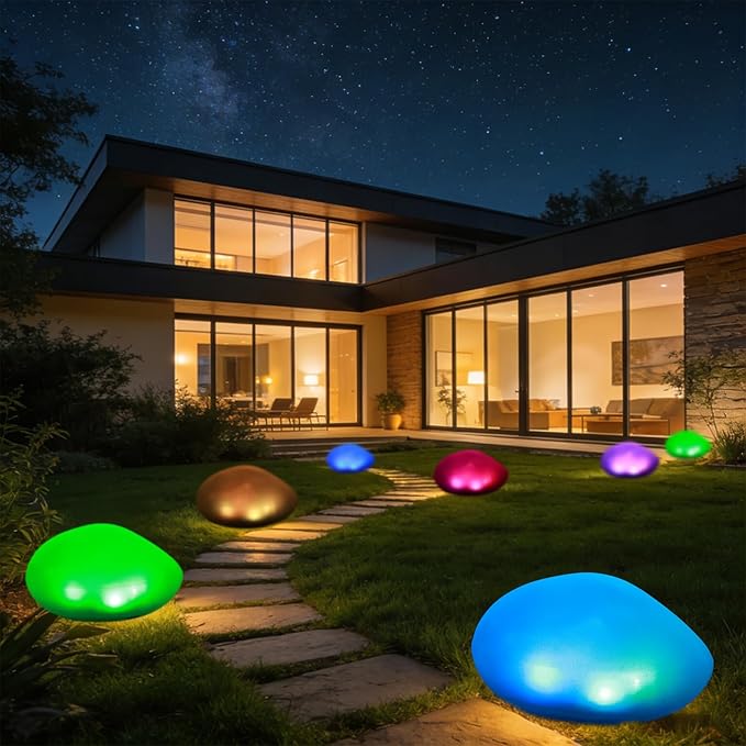 Solar Powered Outdoor Lights - Waterproof Garden Path Lighting, Pebble Shape Landscape Lights for Yard, Lawn, Patio, Walkway, Colored Light