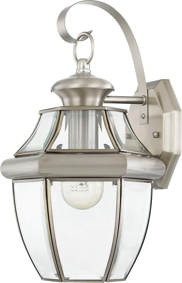 Livex Lighting 2151-91 Monterey 1 Light Outdoor Brushed Nickel Finish Solid Brass Wall Lantern with Clear Beveled | Lumora