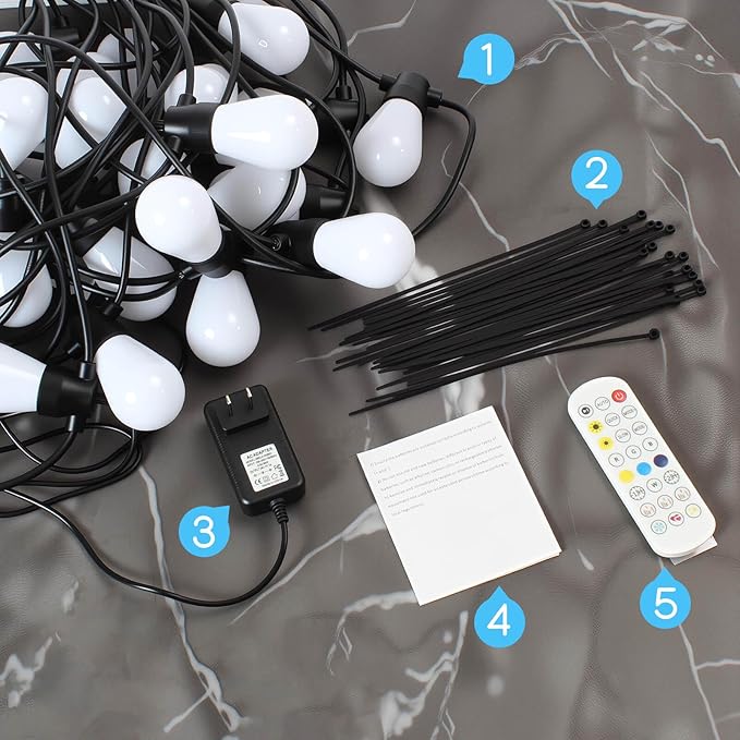 100ft Outdoor String Lights, RGBW Patio Lights with 30 LED Dimmable Bulbs, App & Remote Control, IP68 | Lumora