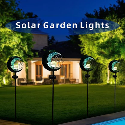 Solar Moon Lights Outdoor Garden Decorative Lights Waterproof Crackle Glass Globe Metal Stake Yard Decorations for Lawn Patio Backyard Ornaments Gifts for Birthday,Mothers Day Grandma (1pc)