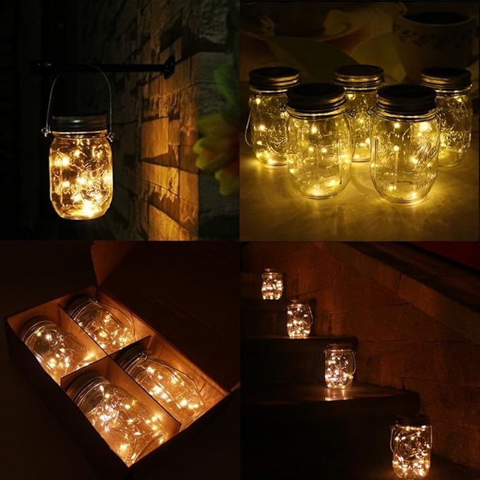 6-Pack Solar-powered Mason Jar Lights 20 LEDs (6 Hanger Included / No Jar),Warm White Glass Waterproof Fairy | Lumora