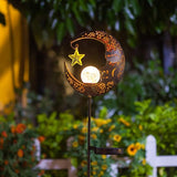 Solar Lights Outdoor Decor Moon Lantern for Patio,Lawn or Pathway Moon Decorations Crackle Glass Globe Stake Metal | Lumora