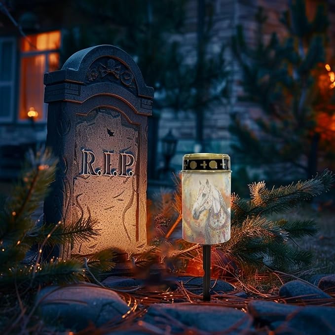 Horse Garden Solar Light Outdoor Solar Powered Garden Lights Cemetery Waterproof Solar Light for Grave Memorial Solar Light Decoration for Grave Easy to Install