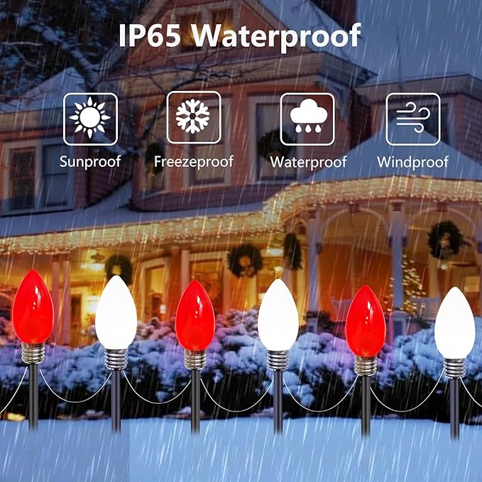 12 Pack Jumbo C9 Solar Christmas Lights, Large Bulbs Waterproof Outdoor Christmas Decorations, Solar Powered Lights | Lumora