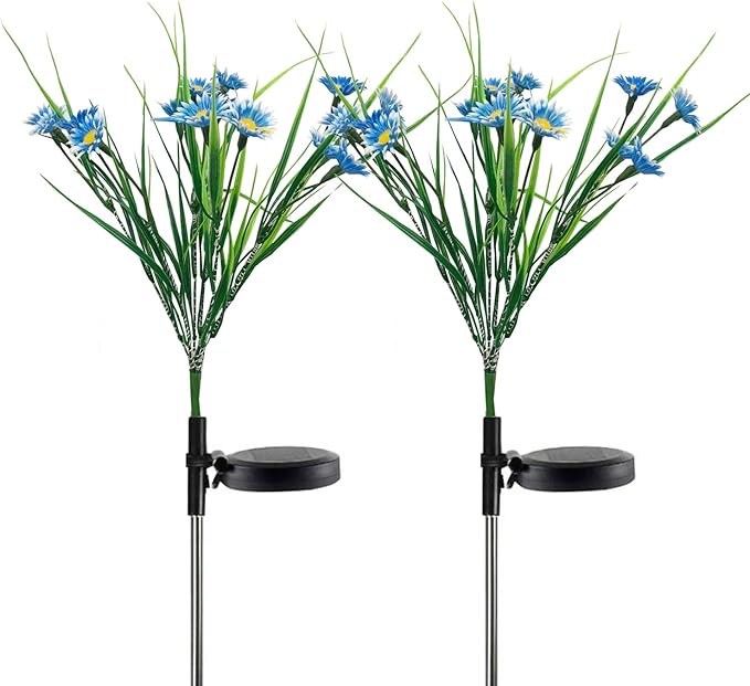 Solar Lawn Light Flower Light 2 Pack 28LED Daisy Solar Garden Light,Outdoor Decoration Stake Lights,Waterproof Solar Landscape Light Statue lamp Garden Stakes Decorative,Lawn (Blue)
