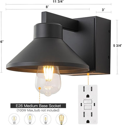 c cattleya Outdoor Wall Sconce with Outlet GFCI Black Waterproof Anti-Rust Aluminum Exterior Barn Lighting Wall Mount Front Porch Light with Outlet