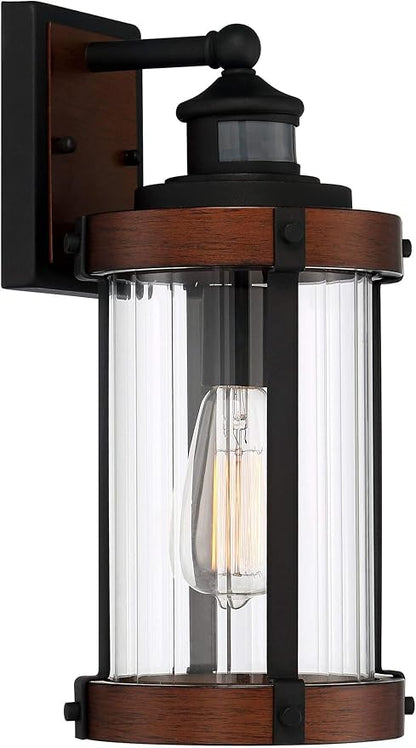 John Timberland Utley Industrial Outdoor Wall Light Fixture Dark Wood Finish Black 15 1/2" Motion Sensor Clear Glass for Exterior House Porch Patio Outside Deck Garage Yard Front Door Garden Home