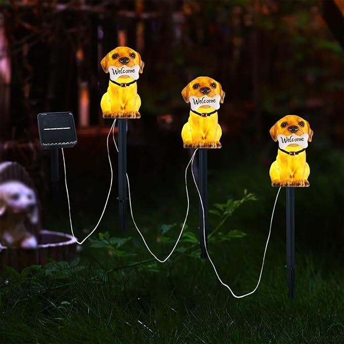 JEOZBM Solar Pathway Lights Decorative, Dog Statue Welcome LED Landscape Lights, Solar Powered Outdoor Garden Lights for Lawn Patio