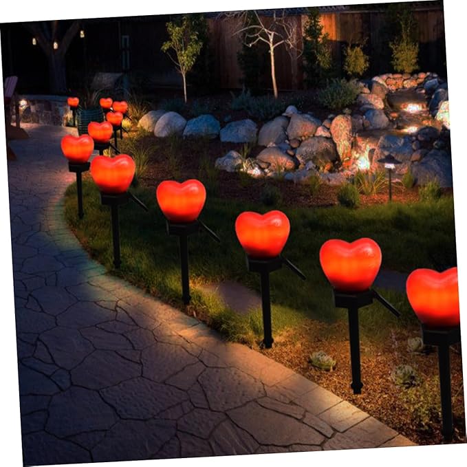 DOITOOL 2pcs Heart-Shaped Solar Pathway Lights Outdoor Garden Stake Lamps for Romantic Decor Material for Lawn Lighting