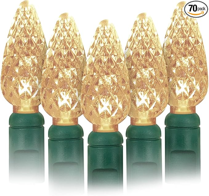 70 Count C6 Warm White Christmas Lights - 35.5ft Outdoor, Waterproof, Green Wire, IP65, UL Listed | Lumora