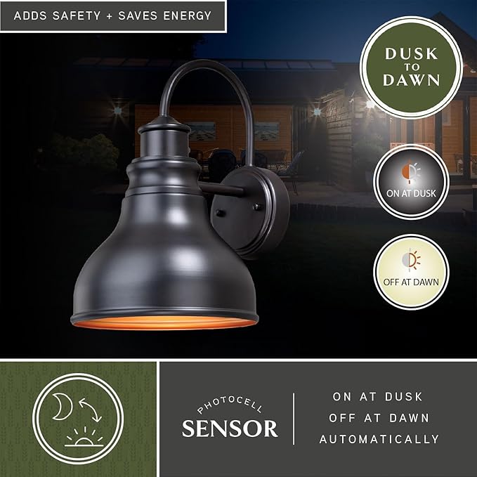 VAXCEL 2-Pack Delano 13 in. H 1-Light Oil Burnished Bronze and Light Gold Dusk to Dawn Sensor Farmhouse Outdoor | Lumora