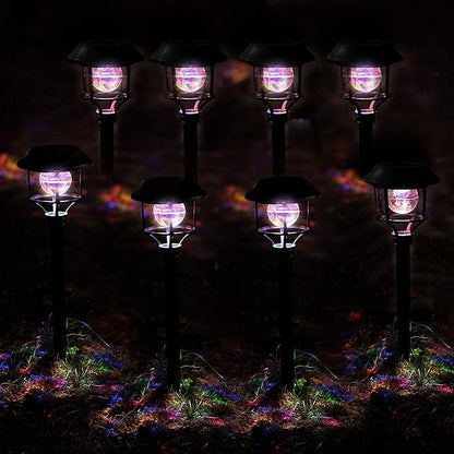 Morvat LED Auto Solar Powered Color Changing Stainless Steel Path Lights for Outdoor Garden Yard Walkway & Pathway, Bright Colored Waterproof Landscape & Patio Colorful Lighting, Dusk to Dawn, 8 Pack