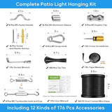 String Light Hanging Kit with 200FT Vinyl Coated Stainless Steel 304 Wire Rope Suspension Kit Included Enough | Lumora