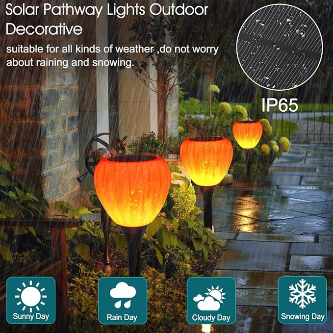 Solar Pathway Lights Outdoor Waterproof Halloween,2 Packs,Solar Powered Garden Decorations,LED Landscape Path Lights for Patio, Lawn,Yard,Walkway