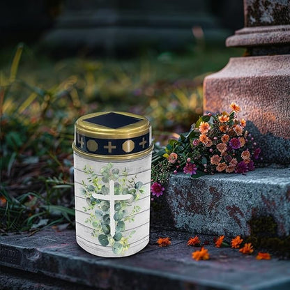 Cross Leaves Board Solar Garden Stake Light, Cemetery Decorations for Grave Outdoor Lights,Sympathy Memorial Gifts for Mother, for Christmas Garden Lawn Yard Patio Decor