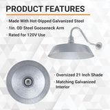 21in. Galvanized Oversized Outdoor Gooseneck Barn Light Fixture With 22in. Long Arm - Wall Sconce Farmhouse | Lumora