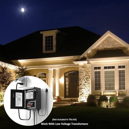 Low Voltage Landscape Spotlight 50W Halogen Floodlight 12V Metal Landscape Light 380 Lumen 3000K Warm White with Replaceable Bulb, Spike Stake and Connector for Garden, Yard, Lawn, Driveway