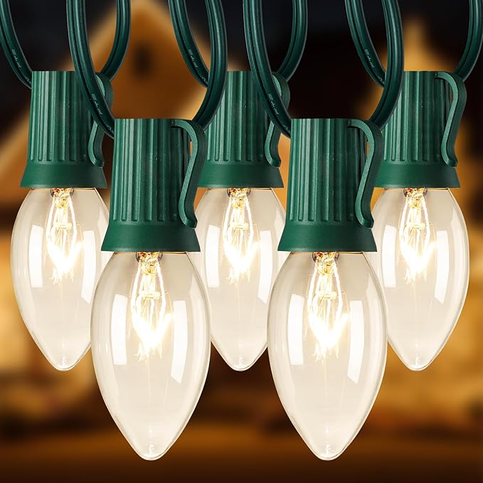 Brightown C9 Clear Christmas String Lights - Outdoor Christmas Tree Lights String - Hanging Christmas Roofline | Lumora