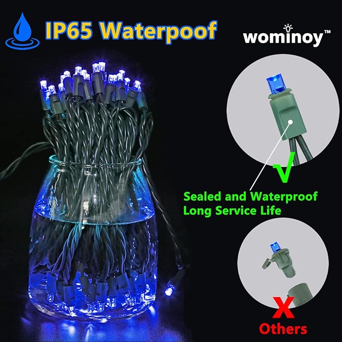 25ft 50 Counts Blue LED Christmas Lights - Commercial Grade Outdoor Waterproof, Wide Angle Green Wire, Xmas Tree Lights, IP65, UL Listed