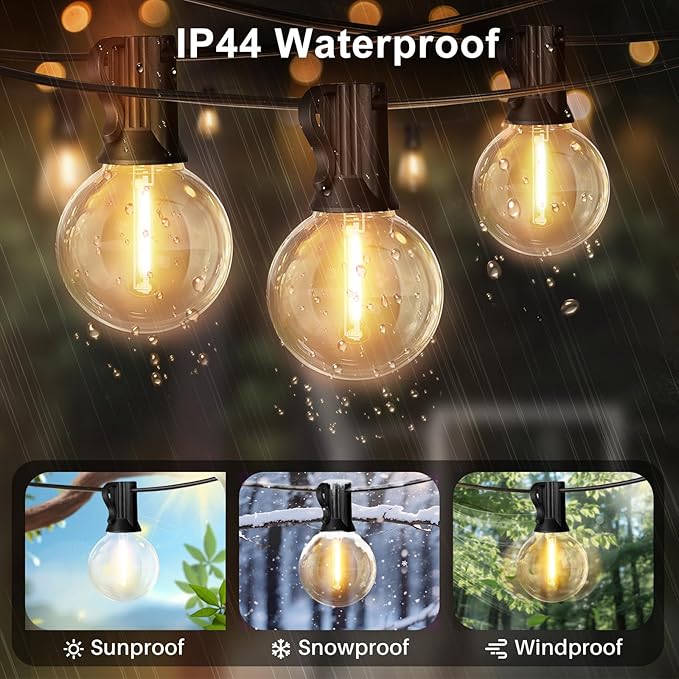 LAMPHOME Outdoor String Lights, 26FT 13 G40 Bulbs Shatterproof Patio Lights, IP65 Waterproof Dimmable Hanging | Lumora