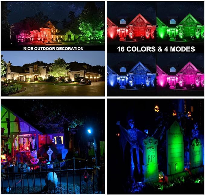 Junview Christmas Spotlight Outdoor 120V LED Spot Lights Outdoor RGB 12W Color Changing Landscape Lights Flag Pole | Lumora