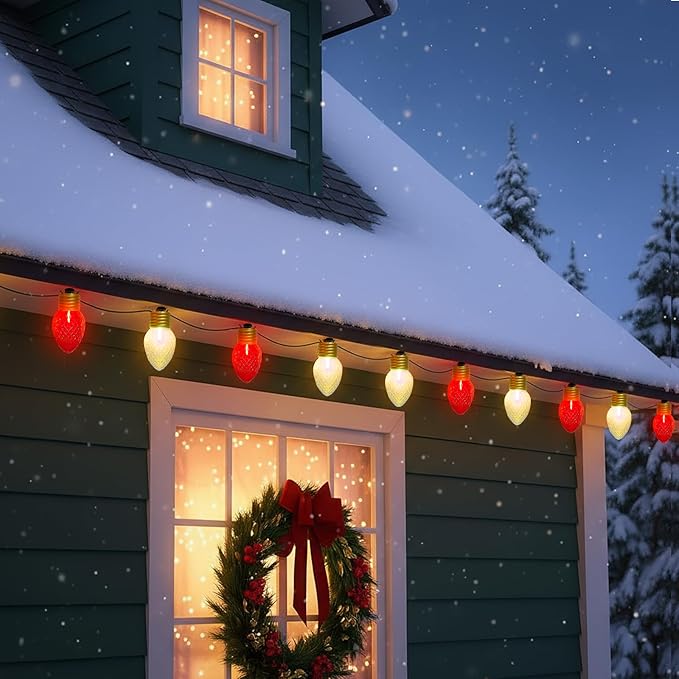 Jumbo Christmas Lights Outdoor - 16ft Multicolor LED Red & White Large Bulb with Diamond Pattern, Connectable & | Lumora