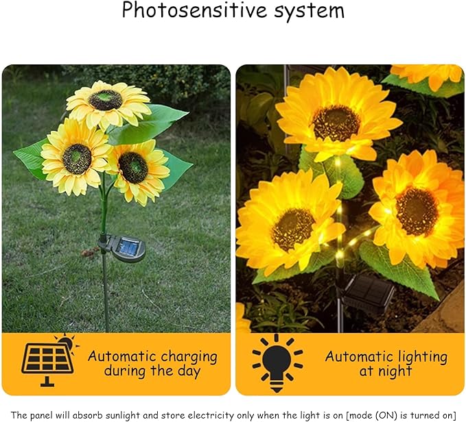 Sunflowers Solar Pathway Lights, Outdoor Lighting Landscaping Solar Garden Lights, for Landscape, Patio, Pathway Decor