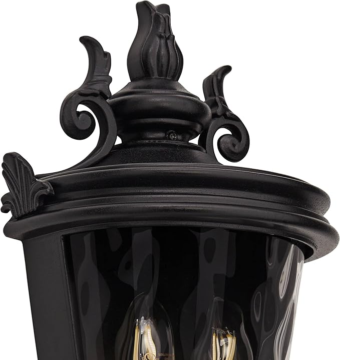 John Timberland Casa Marseille European Outdoor Wall Light Fixture Textured Black Scroll 17" Clear Hammered Glass | Lumora