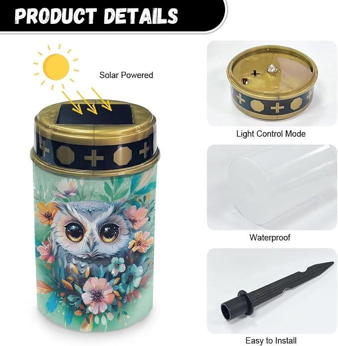 Owl Solar Stake Lights Yard Lawn Solar Powered Lights Cemetery Decorations Driveway Markers Patio Accessories Ornament Sympathy Remembrance Memorial Gift