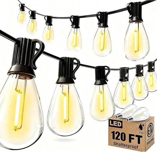 smareal 120FT Outdoor String Lights, LED Patio Lights with 30+2 Shatterproof S11 Edison Bulbs,Ultra Long Waterproof Hanging Lights for Backyard Deck Porch Party Decor Commercial Use 2700K