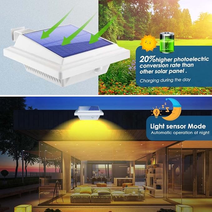 Gutter,40 LED Solar Patio DecorLs,DecklisOutdoor Waterproof Fence Lights for Wall Backyard Porch, Patio, Pool,Step Stairs,Yard, Garden, Pathway (2Pack White, Warm White Light)