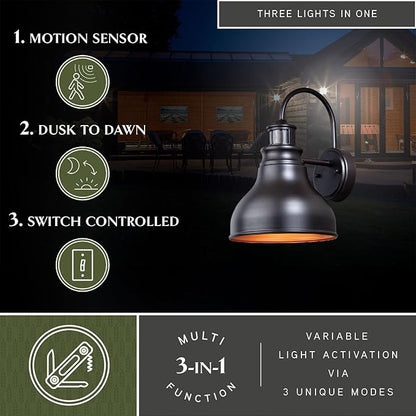 VAXCEL Delano Bronze Motion Sensor Dusk to Dawn Farmhouse Barn Dark Sky Outdoor Wall Light