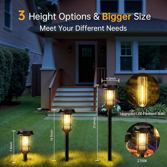 8 Pack Bright Solar Pathway Lights, LED Solar Powered Garden Lights Outdoor Waterproof IP65, Landscape Lighting for Path Walkway, No Wiring, Easy to Install, Auto On/Off 2700K Warm White