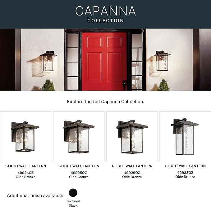Kichler Capanna 13.25" Outdoor Wall Light in Olde Bronze®, 1-Light Exterior Wall Sconce Porch Light with Clear Water Glass, (13.25" H x 8.5" W), 49925OZ