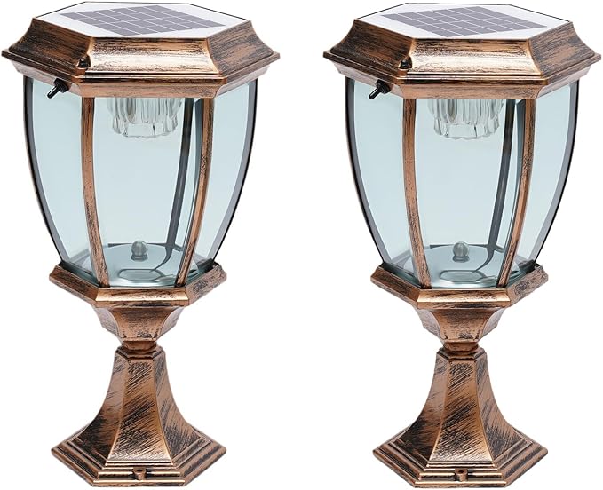 LYNICESHOP 2 Pack Large Aluminum Solar Lamps,Solar Pillar Lights Outdoor Bronze Waterproof LED Landscape Light | Lumora