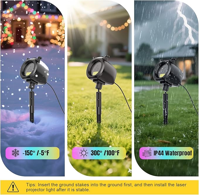 Christmas Laser Lights Projector Outdoor with 4 Dynamic Slides, 2-in-1 Moving RGB Firefly Laser Lights with Remote,Timer, Landscape Holiday Porjector for Window Wall