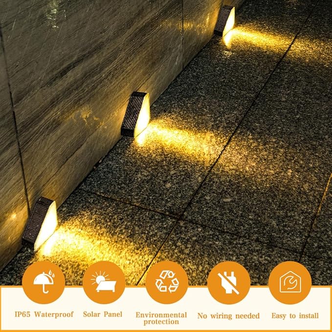 Solar Stair Lights 4 Pack, Solar Step Lights Outdoor Waterproof IP65, Outdoor Light Decor for Garden Stair, Deck, Front Step, Front Porch, and Patio, （Warm White, 3000K）
