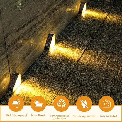 Solar Stair Lights 4 Pack, Solar Step Lights Outdoor Waterproof IP65, Outdoor Light Decor for Garden Stair, Deck, Front Step, Front Porch, and Patio, （Warm White, 3000K）