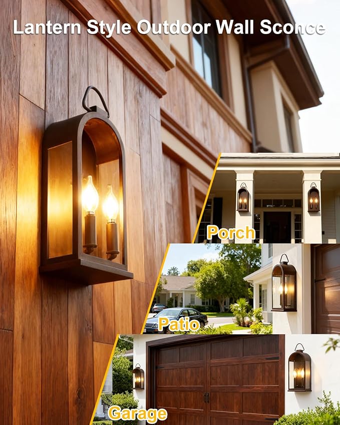 Outdoor Wall Light Fixtures, 2-Light Porch Lights Outdoor, Matte Bronze Exterior Waterproof Wall Sconce with Glass | Lumora