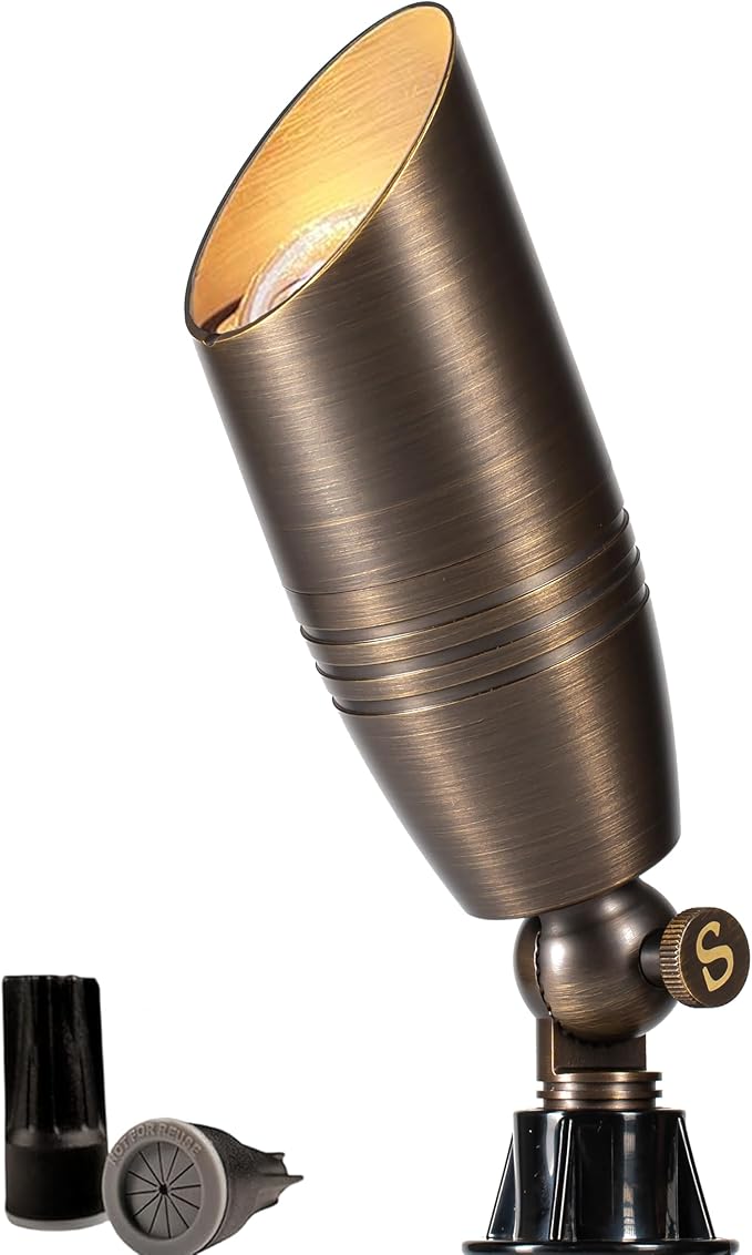 Brass Landscape Spotlights Outdoor Low Voltage Landscape Lighting Fixture Waterproof for Garden and Yard Up Lighting，1 Pack (Bulb NOT Included)