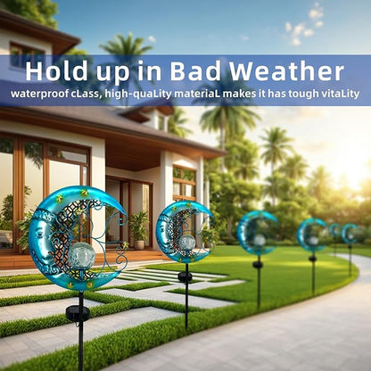 Solar Moon Lights Outdoor Garden Decorative Lights Waterproof Crackle Glass Globe Metal Stake Yard Decorations for Lawn Patio Backyard Ornaments Gifts for Birthday,Mothers Day Grandma (1pc)