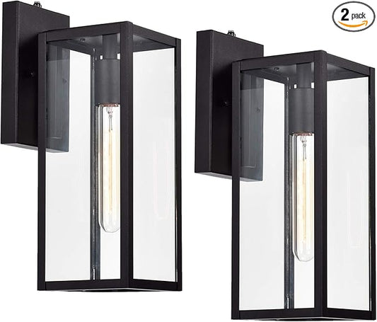MICSIU 2 Pack Dusk to Dawn Outdoor Lighting, 14.5 Inch Modern Farmhouse Exterior Wall Sconce with Clear Glass, Industrial Black Outside Porch Lights for House Garage Entryway, E26 Base, ETL Listed