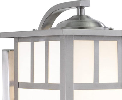 VAXCEL Mission 9.5 in. H 1-Light Stainless Steel Mission Outdoor Wall Sconce Made of Durable Steel, White Tiffany Glass Shade, LED Compatible, Use for Exterior Porch Patio Front Door or Garage