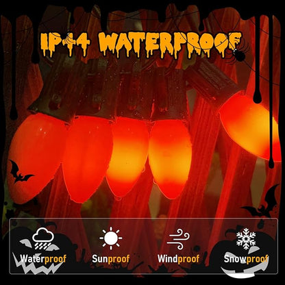 Abeja C7 Orange LED String Lights 25Ft Outdoor Orange String Lights with 27 Ceramic Orange Bulbs (2 Spare), Hanging Halloween Decorations Lights for Home Yard Camper Party Lights