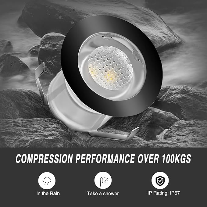 Low Voltage LED Deck Light Kit Stainless Steel Waterproof Recessed Wood Decking Stairs Garden Yard Patio Decor Lamp Outdoor Black Border LED Lighting (Cool White, 20pcs)