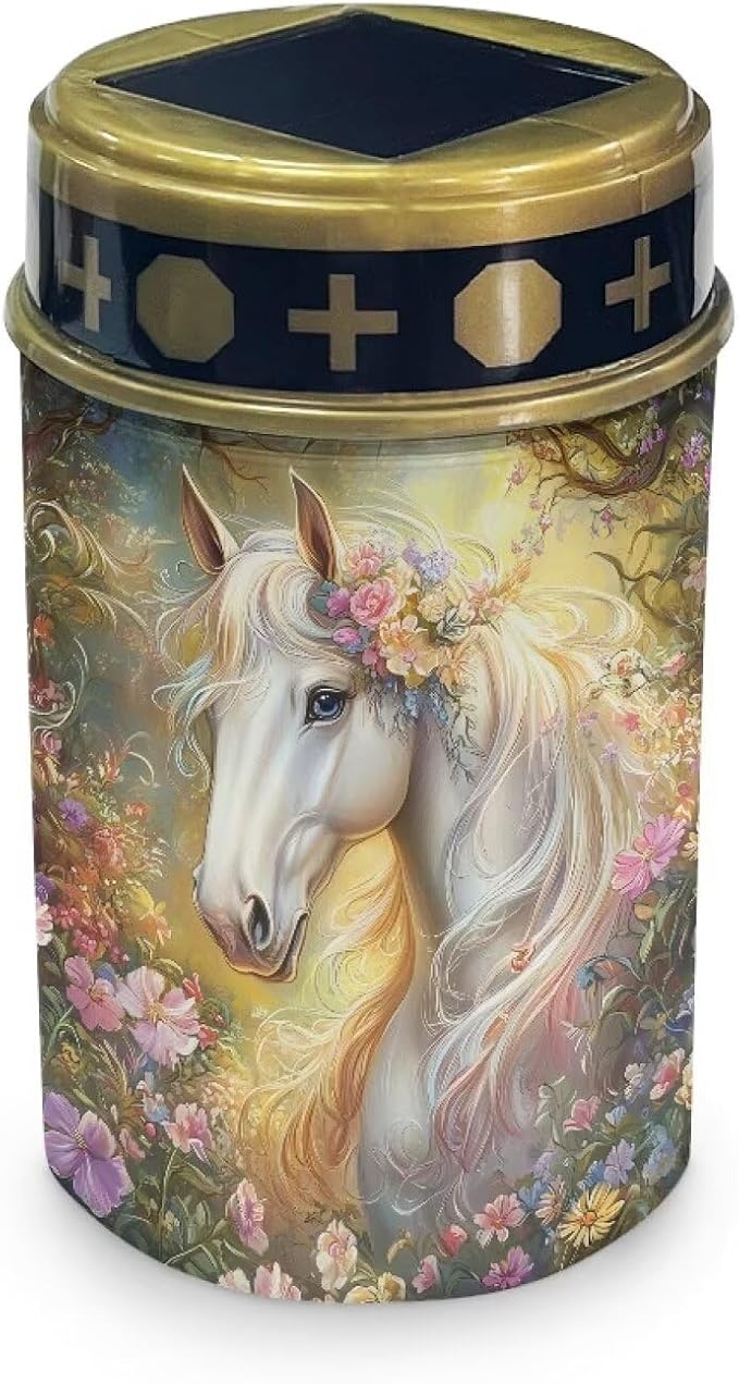 ZOUTAIRONG White Horse Floral Solar Light for Cemetery Grave Outdoor Waterproof Powered Solar Pathway Lights 6 Pack Outdoor Cemetery Lights for Grave