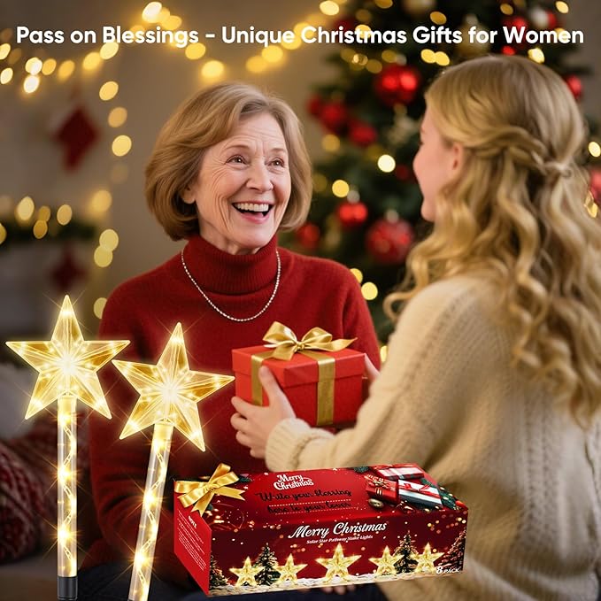 Solar Lights Outdoor Christmas Decorations: 8 Pack 64 Warm White LED Star Pathway Lights - 2025 Upgrade Outside Solar Christmas Decorations with 8 Modes for Yard Garden Porch Lawn Decor