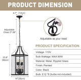 14" Modern 8-Light Exterior Black Lantern Pendant Light Fixture with Clear Rippled Glass Mini Industrial Hanging | Lumora