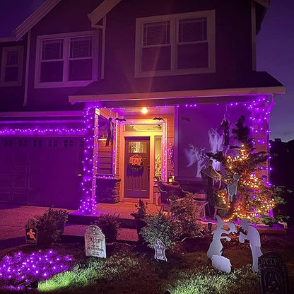 JMEXSUSS 400 LED Purple Christmas Lights Indoor Outdoor, 132 ft String Lights Plug in with Remote, 8 Modes Purple Christmas Tree Lights for Garden Patio Party Christmas Decoration