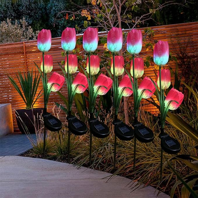 4pack Outdoor Solar Tulip Led Flower Garden Stake Light, Yard Decorative Light Up Tulip Flowers, Decorative Solar | Lumora